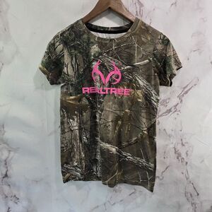 Realtree T Shirt Womens XS Camo Woodland Hunter Pink True Timber Cotton Short
